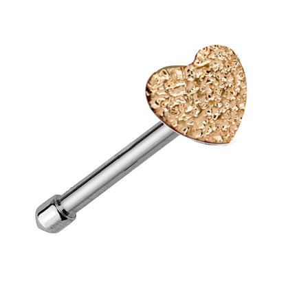 Hammered Textured Heart Nose Bone Stud 20G 1/4" Surgical Steel