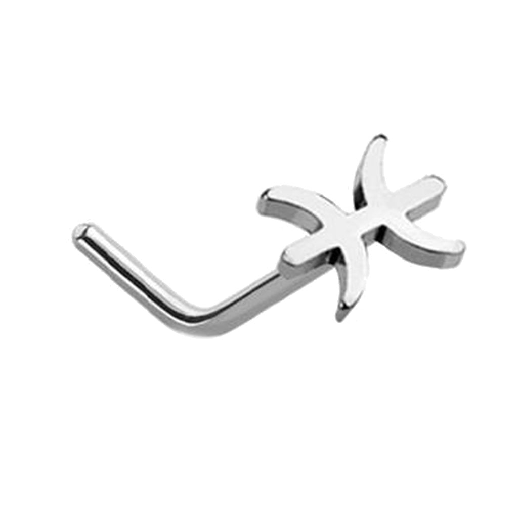 Pisces Zodiac L Bend Nose Stud 20G 1/4" 316L Surgical Steel Nose Ring