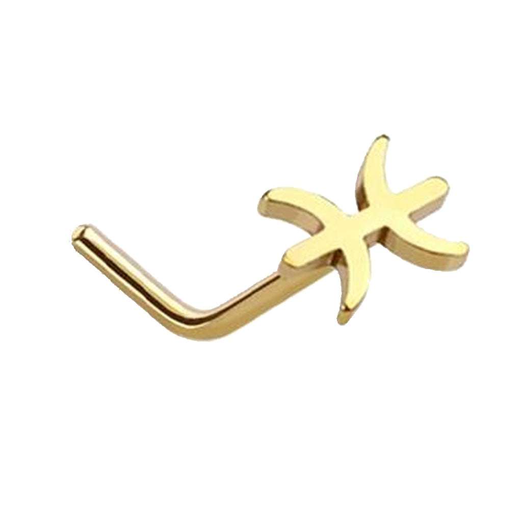 Pisces Zodiac L Bend Nose Stud 20G 1/4" 316L Surgical Steel Nose Ring