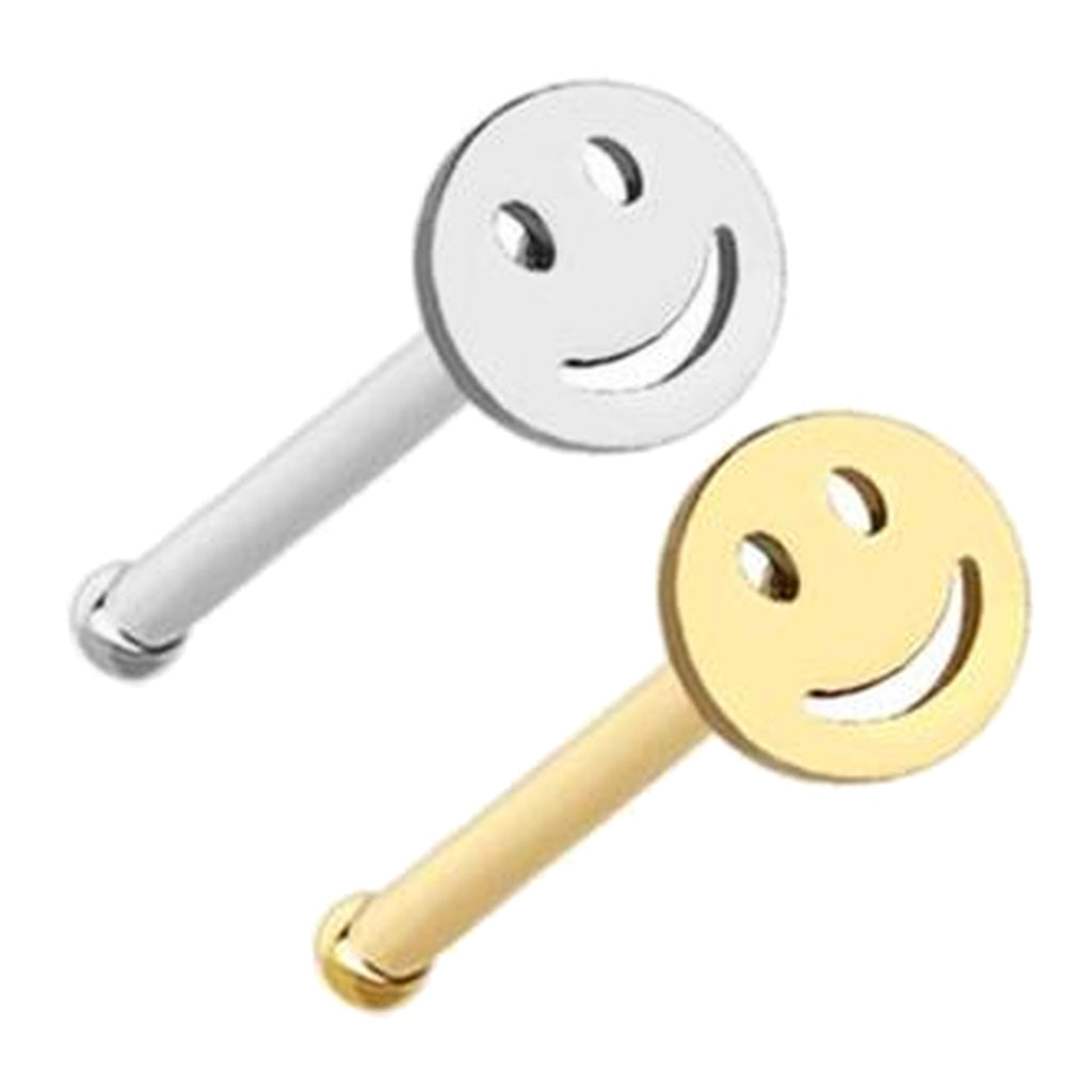 Smiley Face Nose Bone Stud 20G 1/4" Surgical Steel Nose Ring