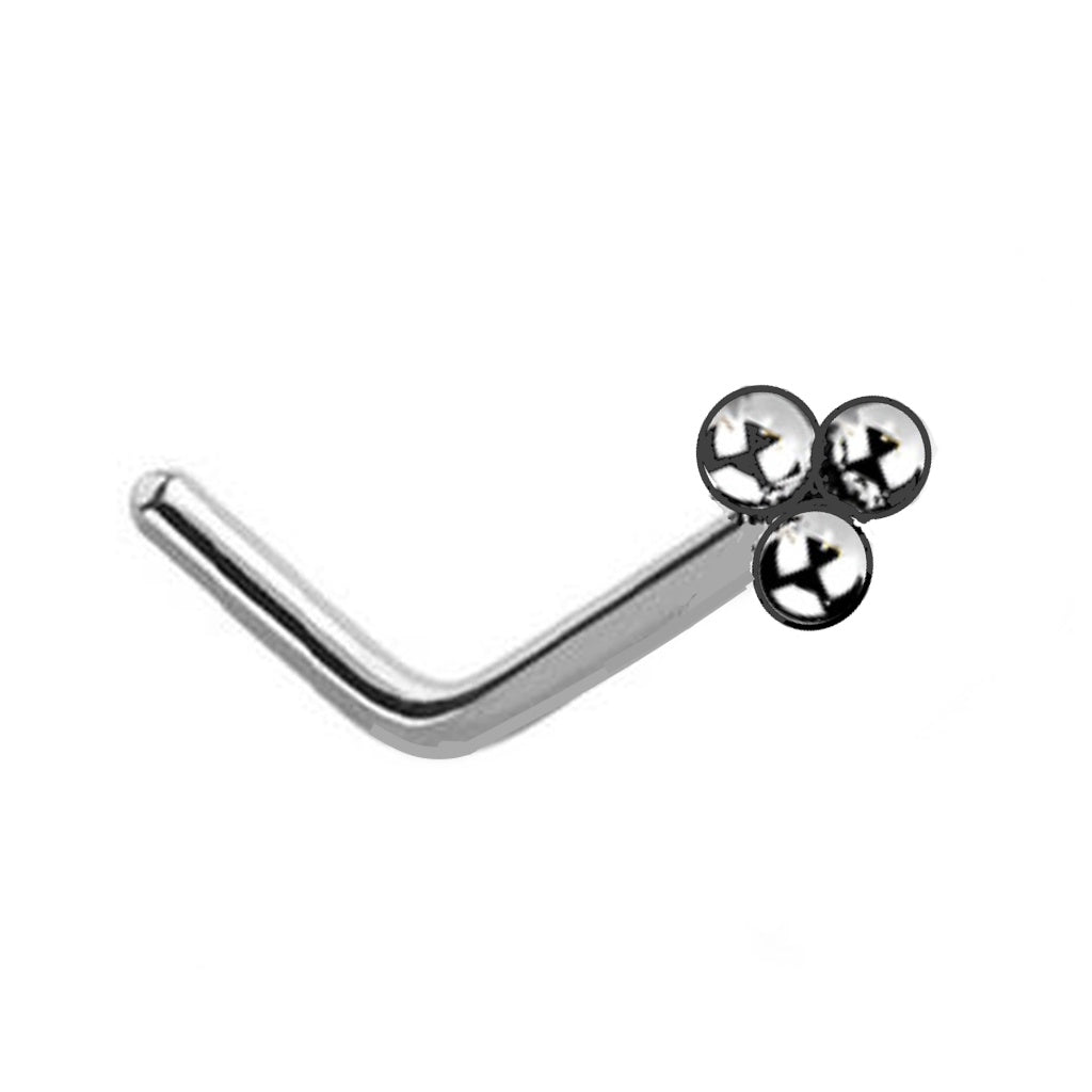 Triple Ball Triangle L Bend Nose Stud 18G 1/4" 316L Surgical Steel