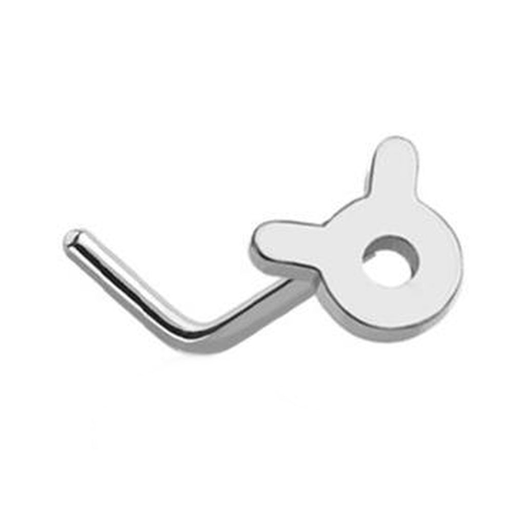 20 Gauge Taurus Zodiac Symbol L-Bend Nose Stud In Silver, Gold & Black 1/4 Inch