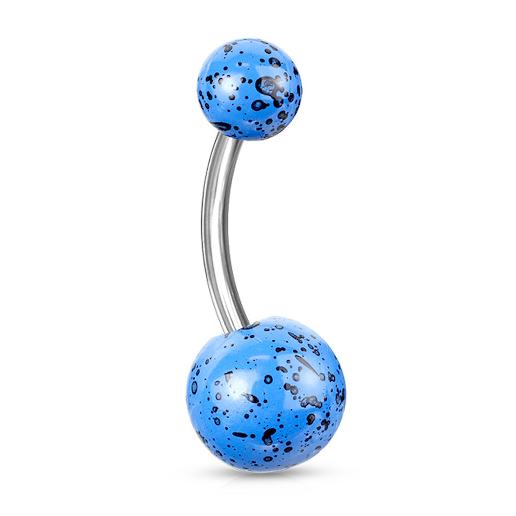 Acrylic Speckled Splatter Belly Ring 14G 316L Surgical Steel Blue.