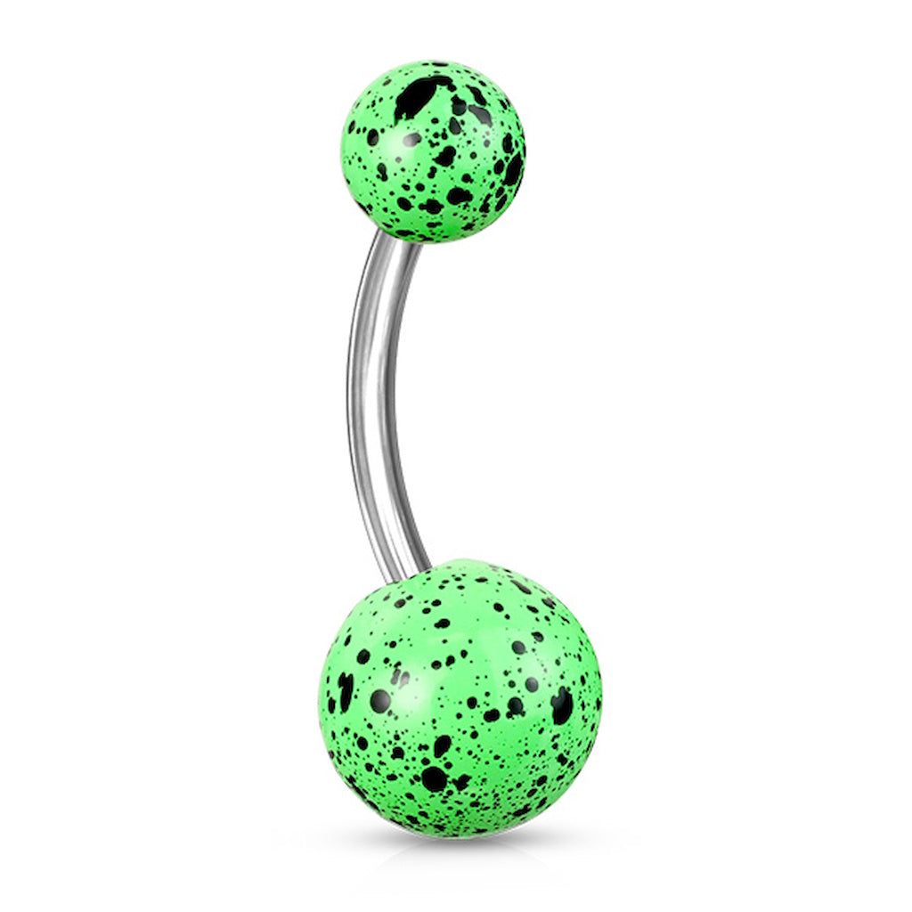 Acrylic Speckled Splatter Belly Ring 14G 316L Surgical Steel Green.