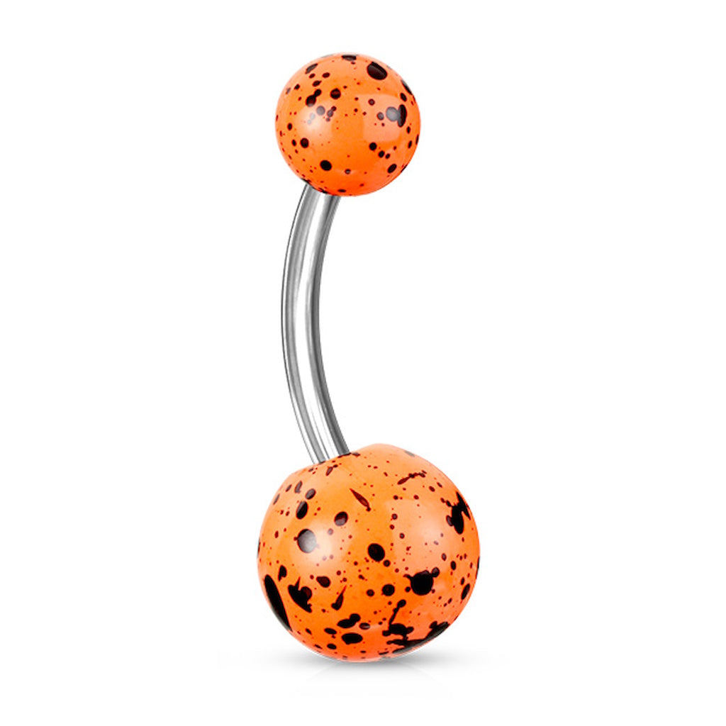 Acrylic Speckled Splatter Belly Ring 14G 316L Surgical Steel Orange.