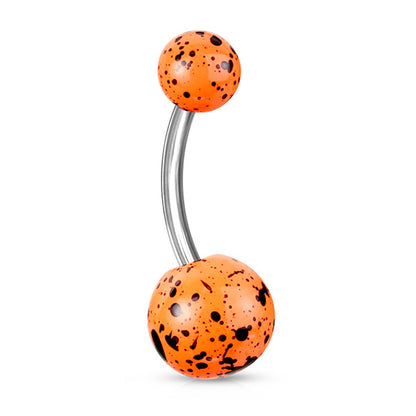 Acrylic Speckled Splatter Belly Ring 14G 316L Surgical Steel Orange.