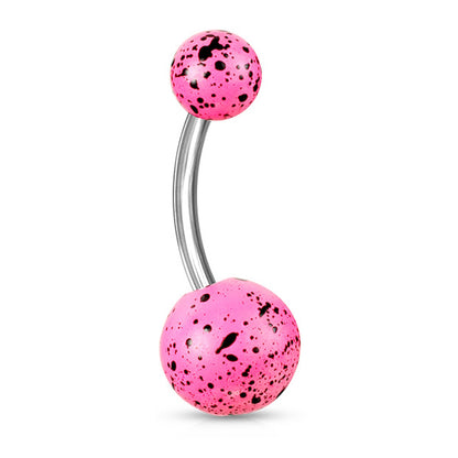 Acrylic Speckled Splatter Belly Ring 14G 316L Surgical Steel Pink