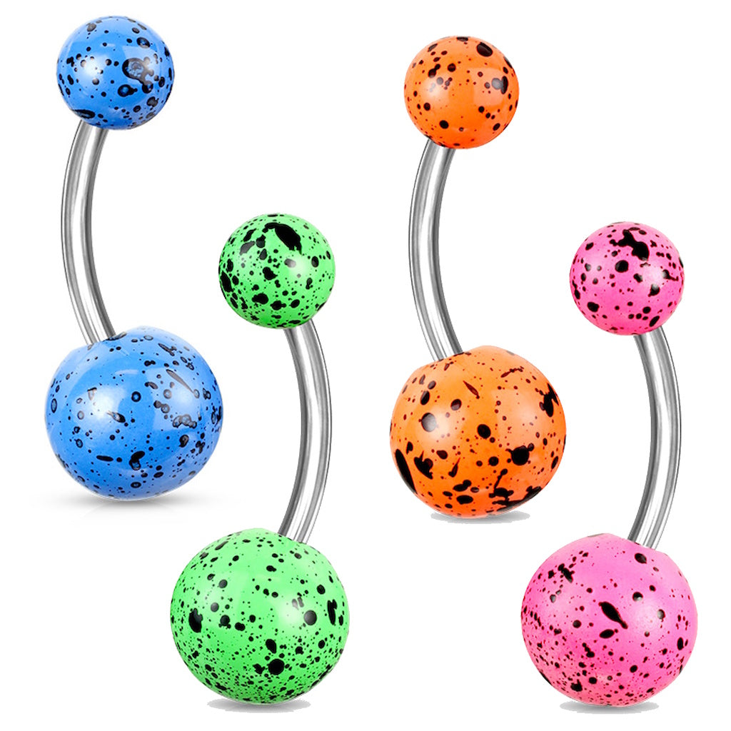 Acrylic Speckled Splatter Belly Ring 14G 316L Surgical Steel