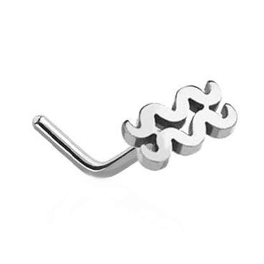 Aquarius Zodiac L Bend Nose Stud 20G 1/4" 316L Surgical Steel Silver L Bend Nose Ring on a white background.