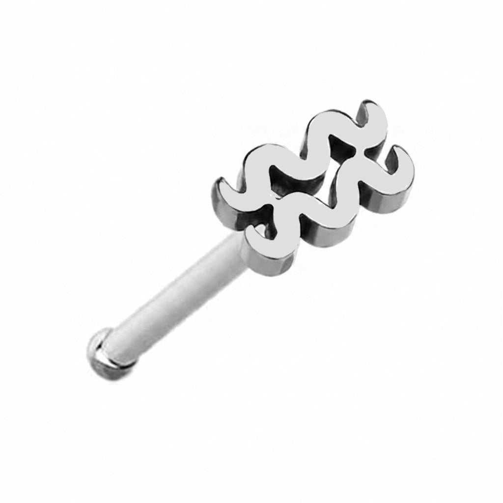 Aquarius Zodiac Nose Bone Stud 20G 1/4" Surgical Steel Nose Ring Silver on a white background.