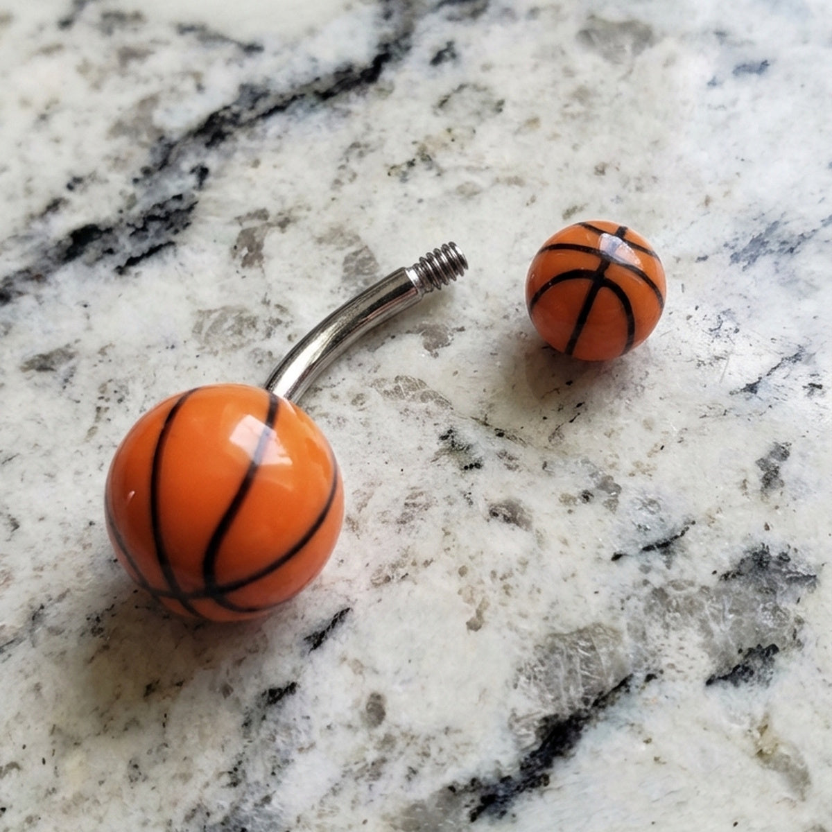 Basketball Belly Button Ring 14G 316L Surgical Steel Acrylic Ball Removed.