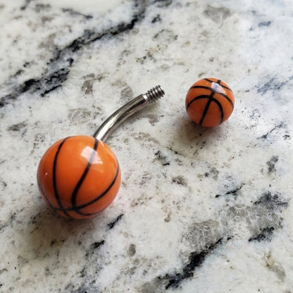 Basketball Belly Button Ring 14G 316L Surgical Steel Acrylic Ball Removed.