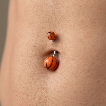 Basketball Belly Button Ring 14G 316L Surgical Steel Acrylic On Male Belly Piercing.