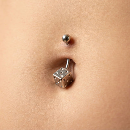 Dice Lucky Gambling Belly Ring 14G 316L Surgical Steel On Model.