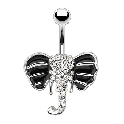 Elephant Paved Gem Enamel Ears Belly Ring 14G 316L Surgical Steel on a white background.