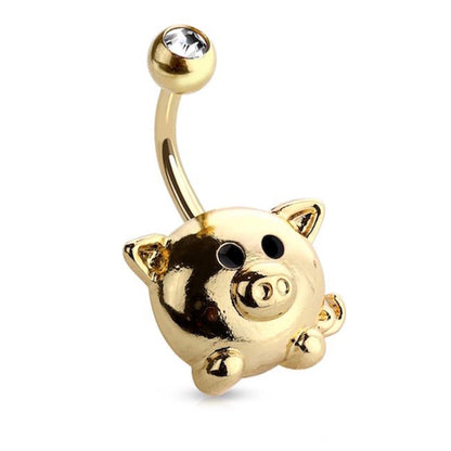 Pig Belly Ring 14G 316L Surgical Steel Gold on white background.