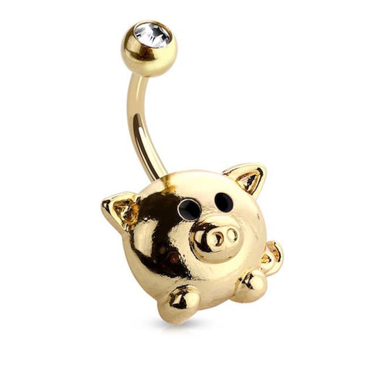 Pig Belly Ring 14G 316L Surgical Steel Gold on white background.