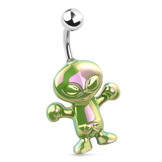 Alien Iridescent Holographic Belly Ring 14G 316L Surgical Steel on a white background.