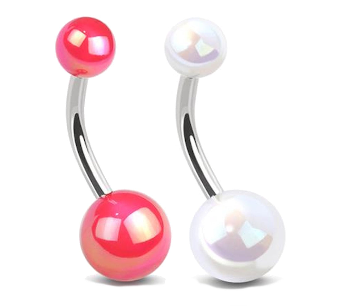 Iridescent Pearlescent Shimmer Belly Rings 14G 316L Surgical Steel on white background.