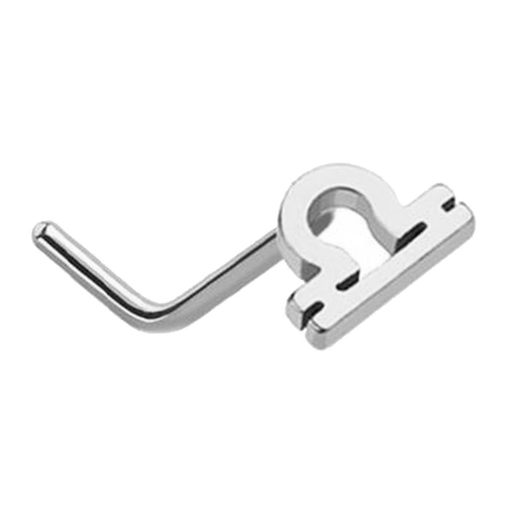 Libra Zodiac L Bend Nose Stud 20G 1/4" 316L Surgical Steel Nose Ring in silver on a white background.