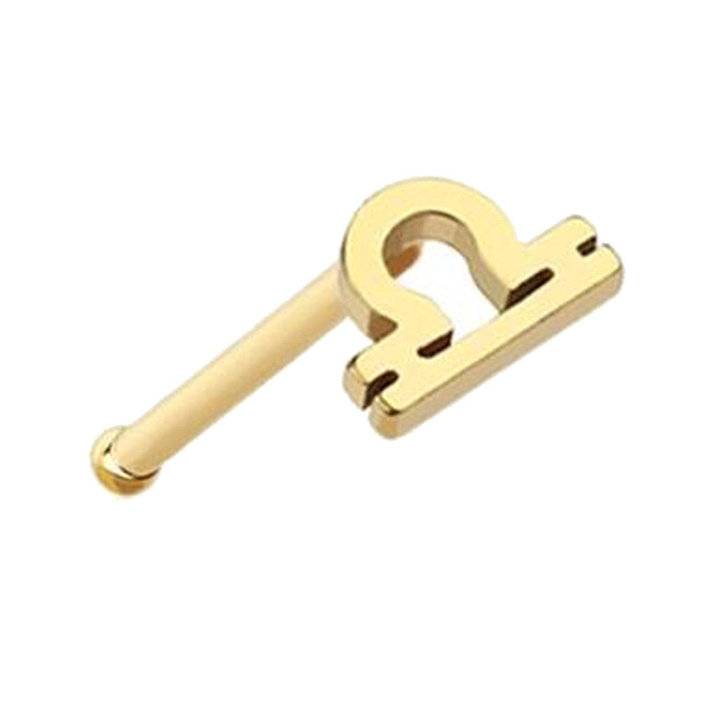 Libra Zodiac Nose Bone Stud 20G 1/4" Surgical Steel Nose Ring in Gold on a white background.