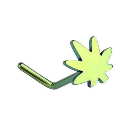 Marijuana Leaf Nose Ring 20G L Bend 316L Surgical Steel