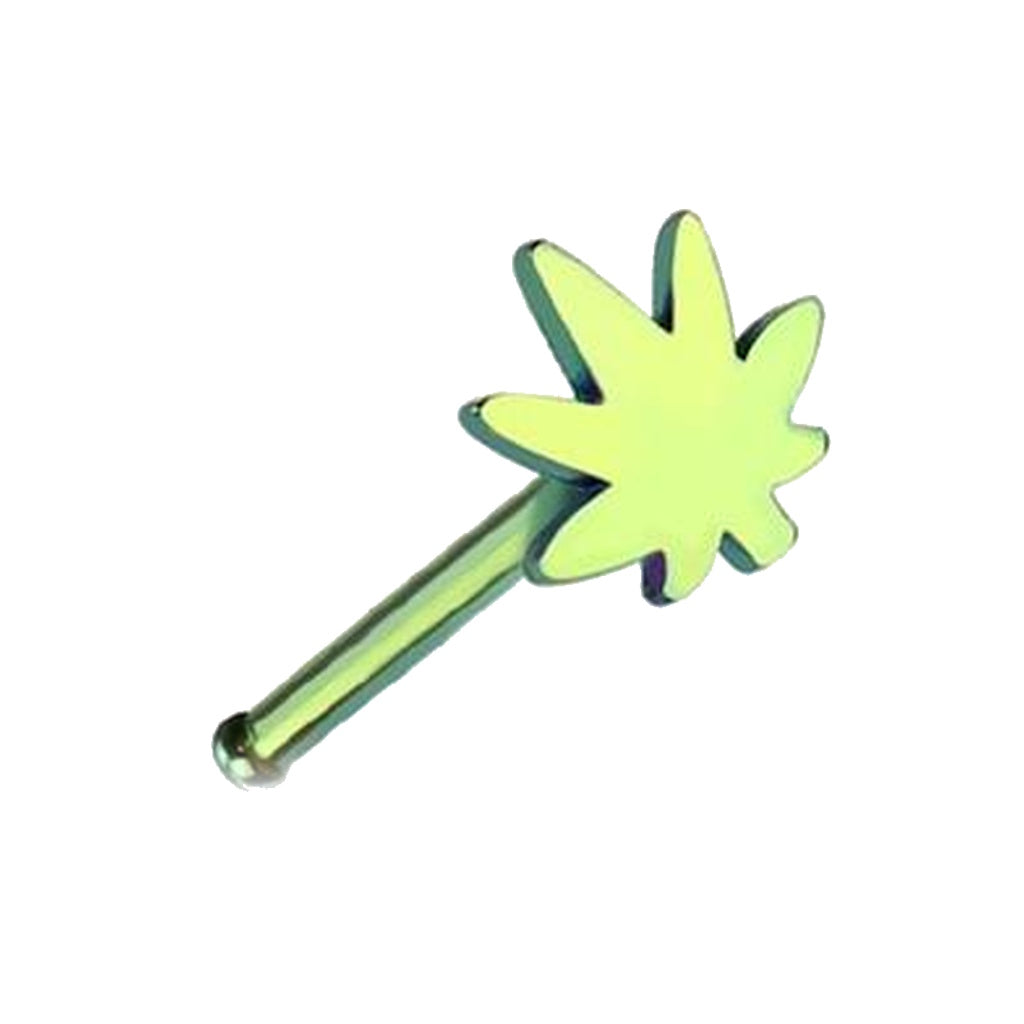 Marijuana Leaf Nose Ring 20G Nose Bone 316L Surgical Steel