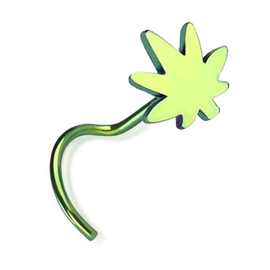 Marijuana Leaf Nose Ring 20G Nose Screw 316L Surgical Steel