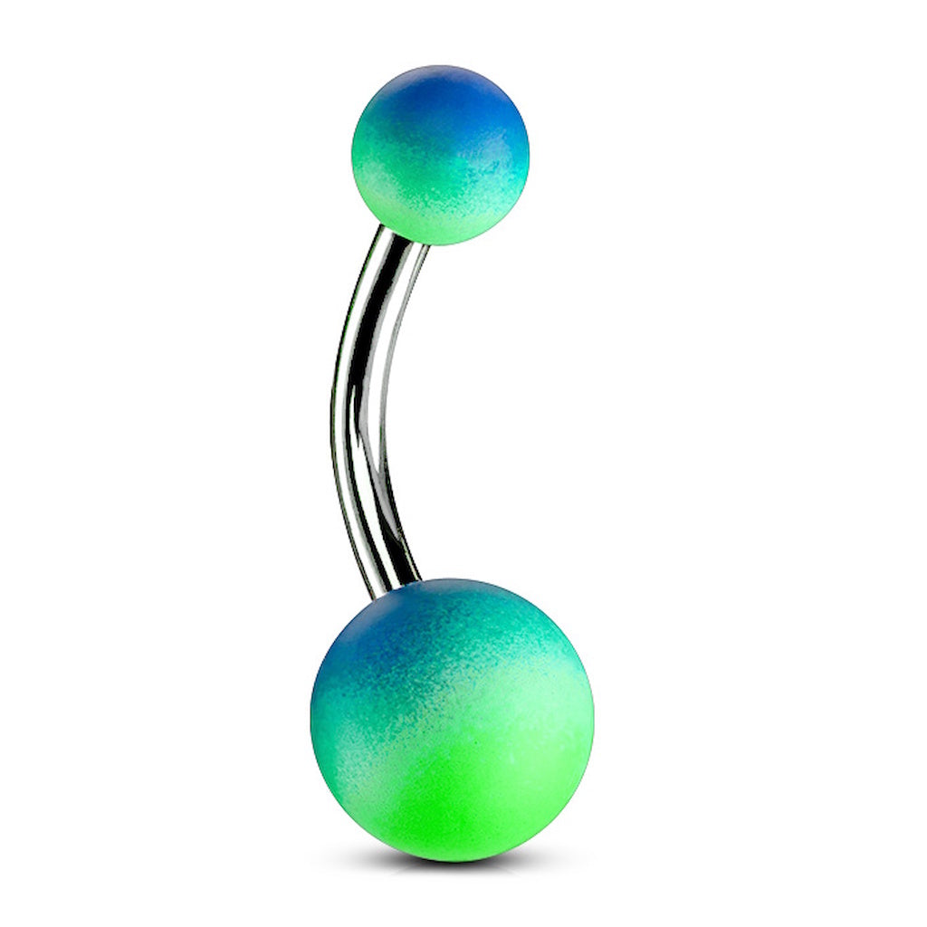 Ombre Gradient Matte Rubber Coated Belly Ring 14G 316L Surgical Steel Blue Green.