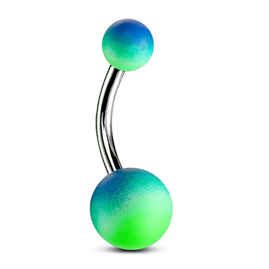 Ombre Gradient Matte Rubber Coated Belly Ring 14G 316L Surgical Steel Blue Green.