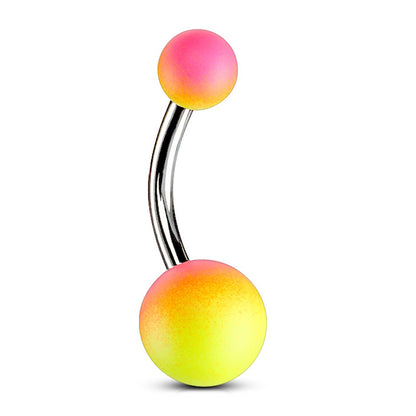 Ombre Gradient Matte Rubber Coated Belly Ring 14G 316L Surgical Steel Yellow Pink.