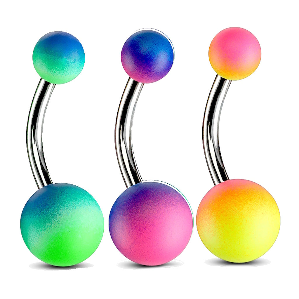 Ombre Gradient Matte Rubber Coated Belly Ring 14G 316L Surgical Steel.