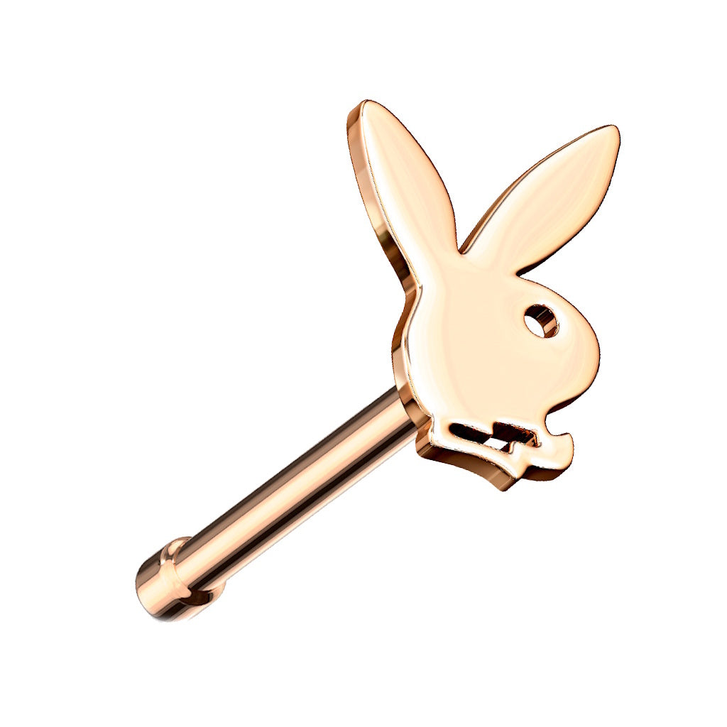 Playboy Nose Bone Stud 20G 1/4" Surgical Steel Nose Ring in rose gold on a white background.