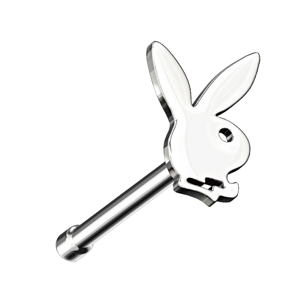 Playboy Nose Bone Stud 20G 1/4" Surgical Steel Nose Ring in silver  on a white background.
