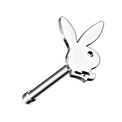 Playboy Nose Bone Stud 20G 1/4" Surgical Steel Nose Ring in silver  on a white background.
