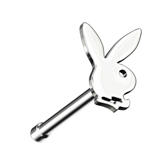 Playboy Nose Bone Stud 20G 1/4" Surgical Steel Nose Ring in silver  on a white background.