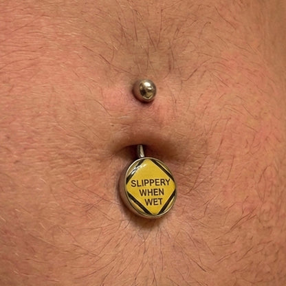 Slippery When Wet Novelty Belly Ring 14G 316L Surgical Steel On Male's Belly Button
