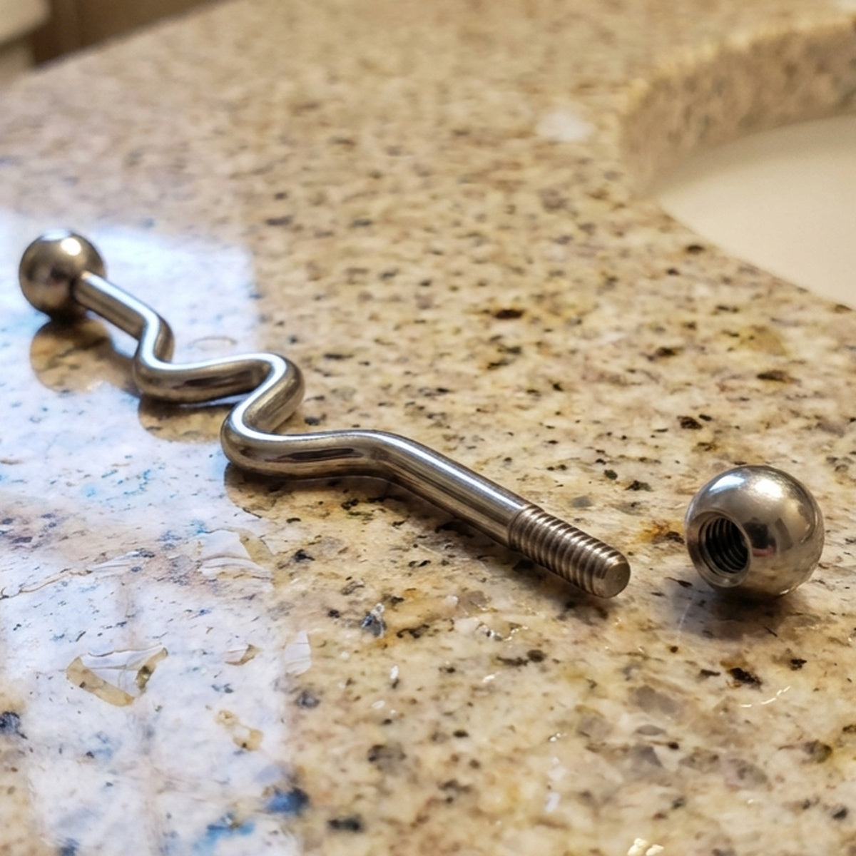 Wavy Industrial Barbell 14G 316L Surgical Steel Ball Removed.